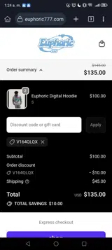 Euphoric coupon verification screenshot
