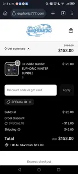 Euphoric coupon verification screenshot