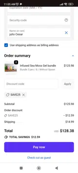SAVE25 coupon verification screenshot