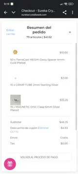 Eureka Crystal Beads coupon verification screenshot