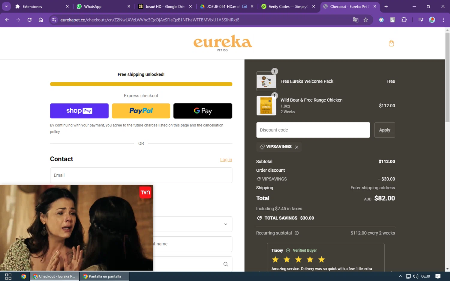 Eureka Pet Co checkout page showing Eureka Pet Co discount code box | Screenshot taken by SimplyCodes community member on May 28, 2024
