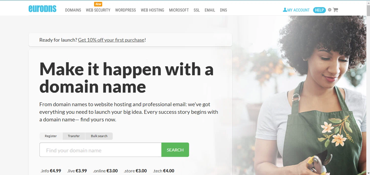 EuroDNS promo code screenshot showing code EOY30 applied at EuroDNS checkout page. Uploaded by SimplyCodes community member RewardMonarch5847 on Mar 25, 2025