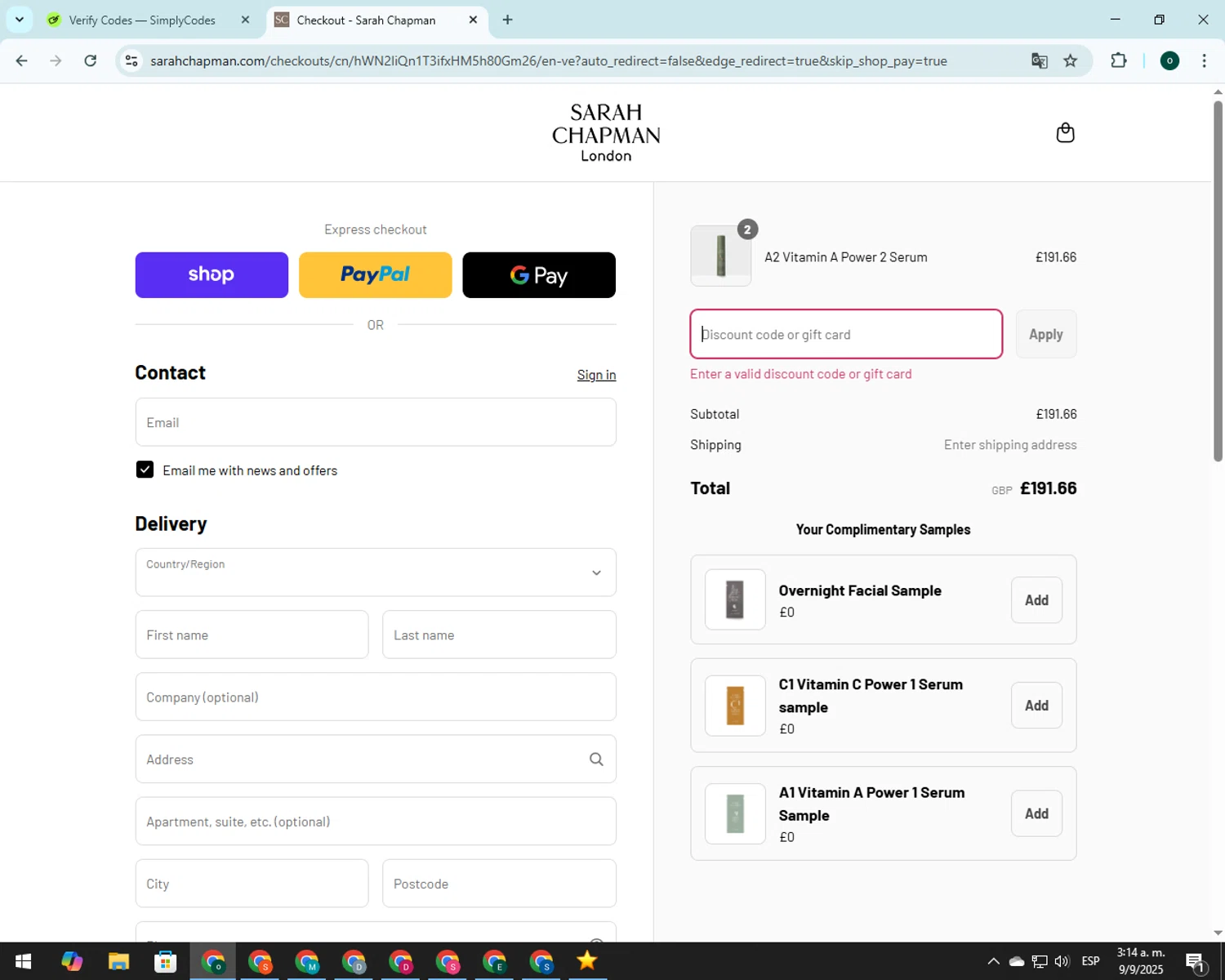 Eurosender discount code screenshot showing code SMART10 applied at Eurosender checkout page. Uploaded by SimplyCodes community member CodeVoyager5621 on Sep 9, 2025