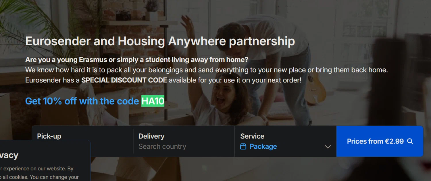 Eurosender checkout page showing Eurosender discount code box | Screenshot taken by SimplyCodes community member on Jan 18, 2026