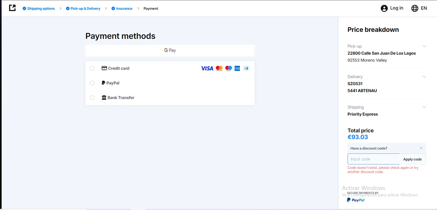 Eurosender discount code screenshot showing code WELCOME10 applied at Eurosender checkout page. Uploaded by SimplyCodes community member comepingas on Jan 31, 2025