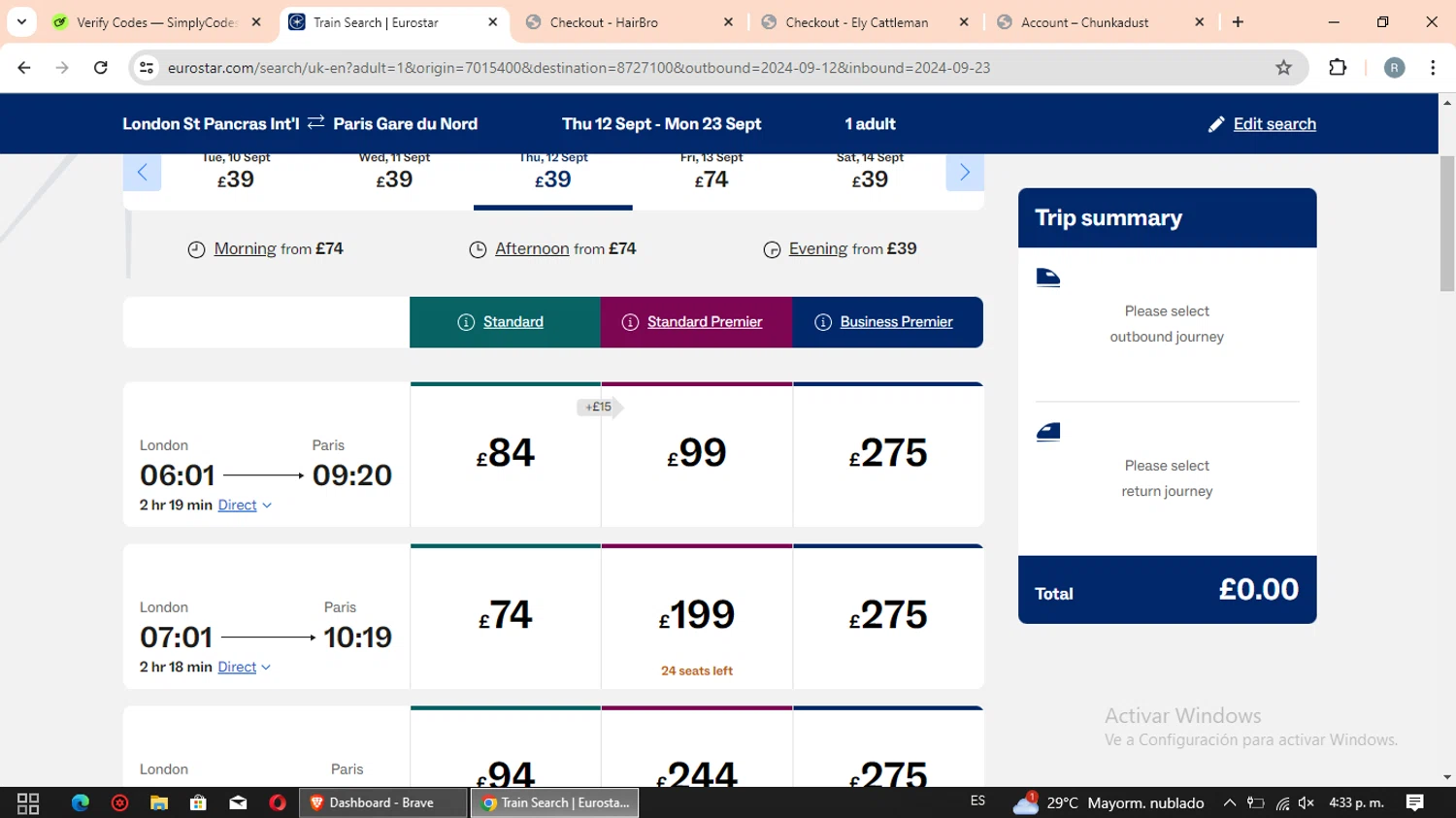 Eurostar Rail checkout page showing Eurostar Rail promo code box | Screenshot taken by SimplyCodes community member on Jul 22, 2024