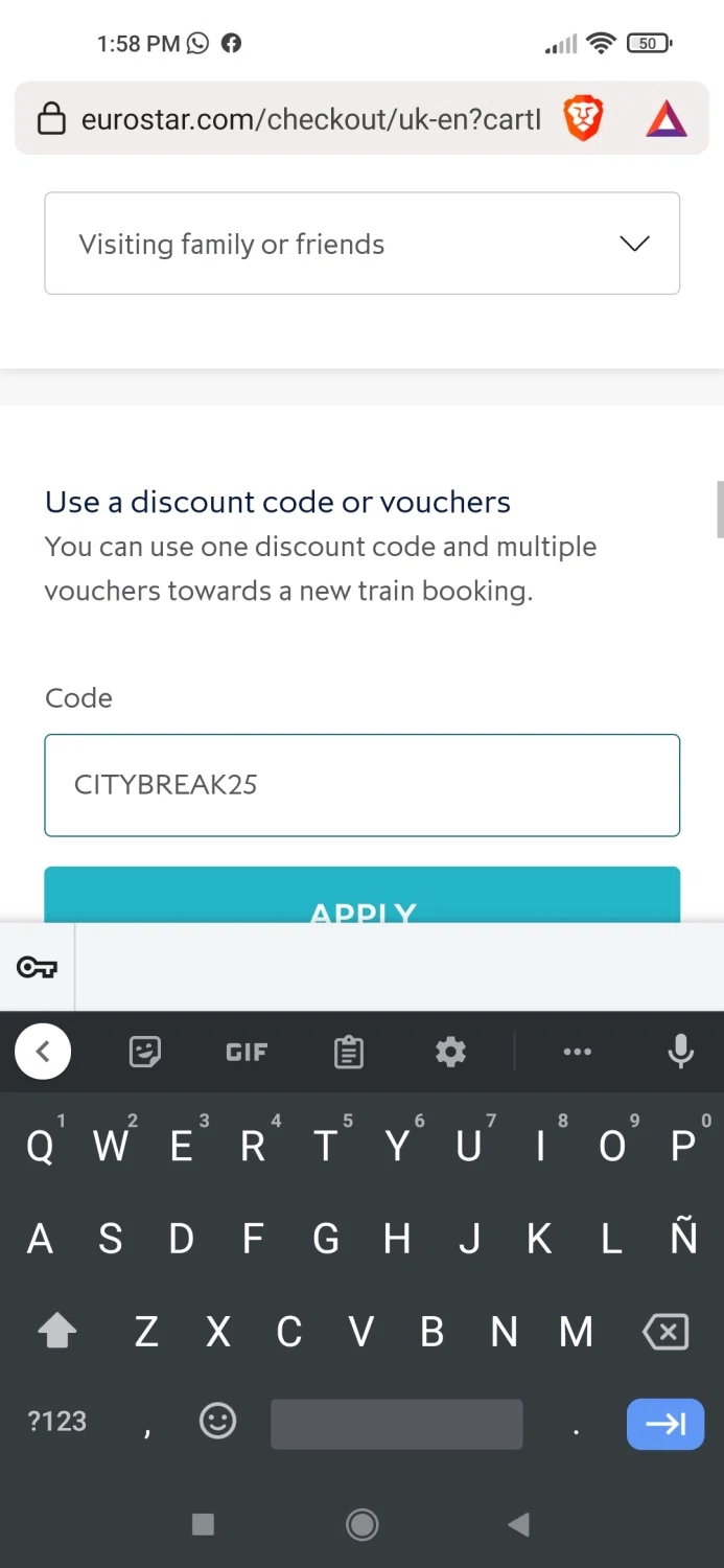 Eurostar Rail checkout page showing Eurostar Rail promo code box | Screenshot taken by SimplyCodes community member on Feb 26, 2023