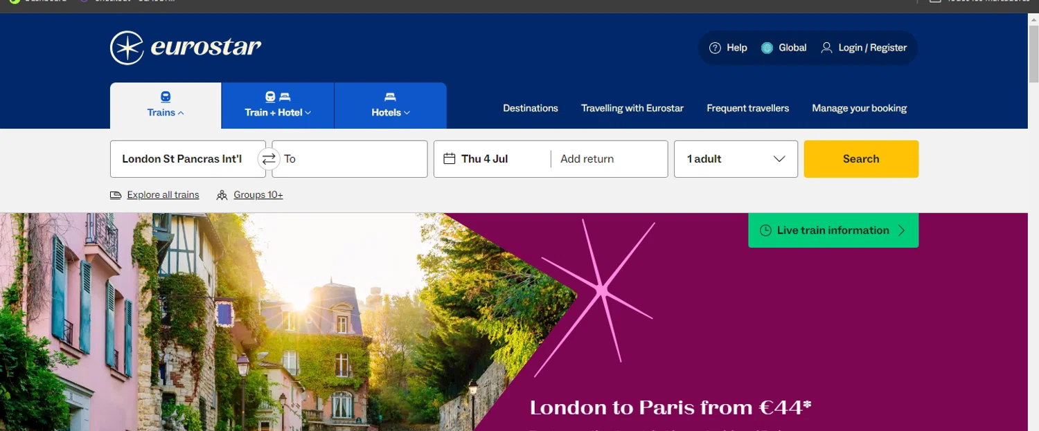 Eurostar Rail checkout page showing Eurostar Rail promo code box | Screenshot taken by SimplyCodes community member on Jul 4, 2024