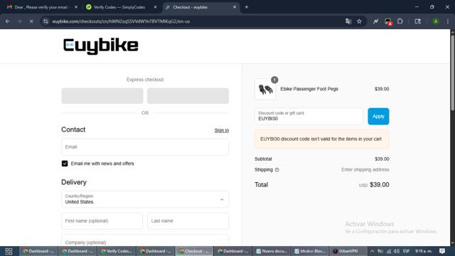 euybike checkout page showing euybike discount code box | Screenshot taken by SimplyCodes community member on Sep 15, 2025