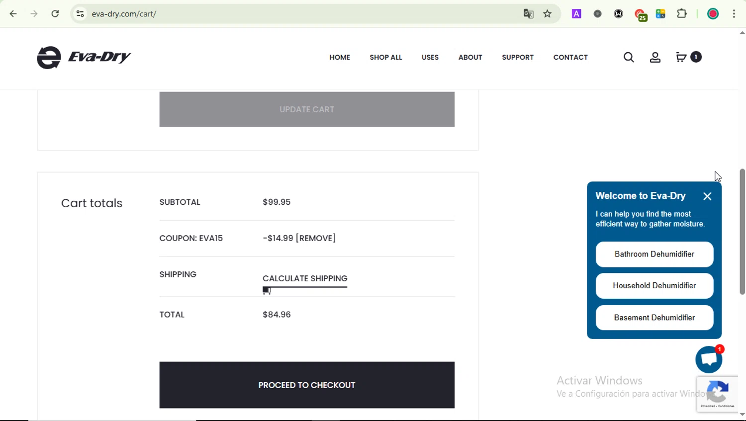 Eva- Dry coupon code screenshot showing code eva15 applied at Eva- Dry checkout page. Uploaded by SimplyCodes community member LOVECOUPON on Jun 23, 2025