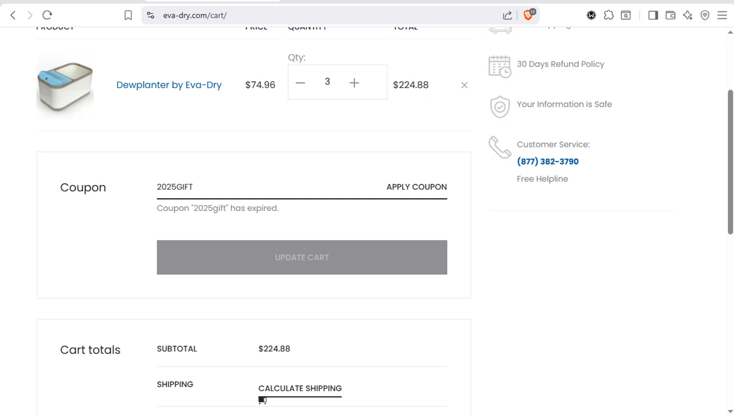 Eva- Dry coupon code screenshot showing code 2025GIFT applied at Eva- Dry checkout page. Uploaded by SimplyCodes community member dayselis15 on Dec 19, 2025