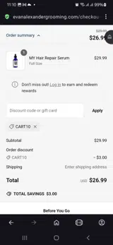 Cart10 coupon verification screenshot