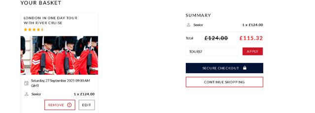 Evan Evans Tours checkout page showing Evan Evans Tours promo code box | Screenshot taken by SimplyCodes community member on Sep 26, 2025