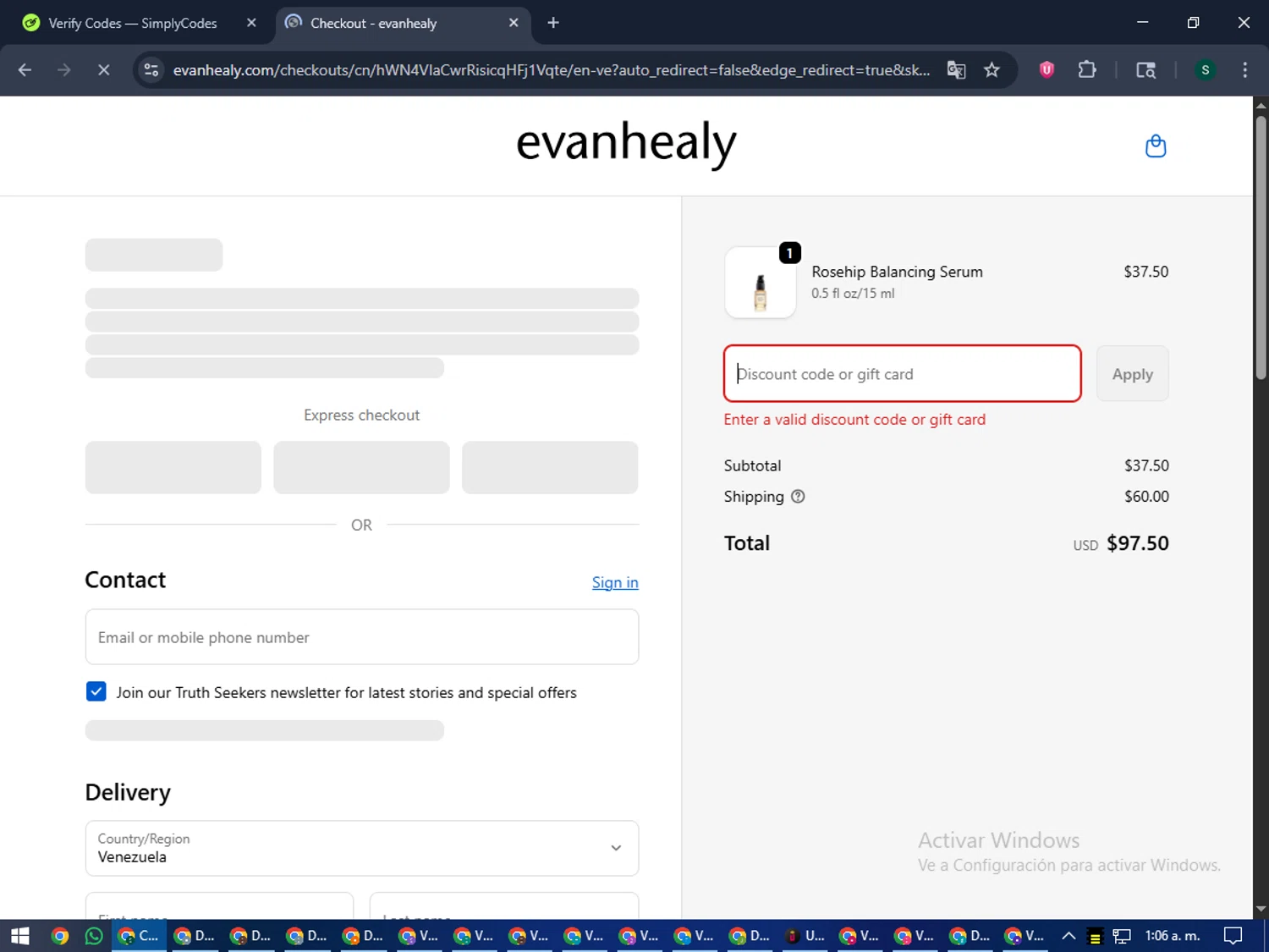evanhealy discount code screenshot showing code SHARON15 applied at evanhealy checkout page. Uploaded by SimplyCodes community member lilMosey on Oct 25, 2025