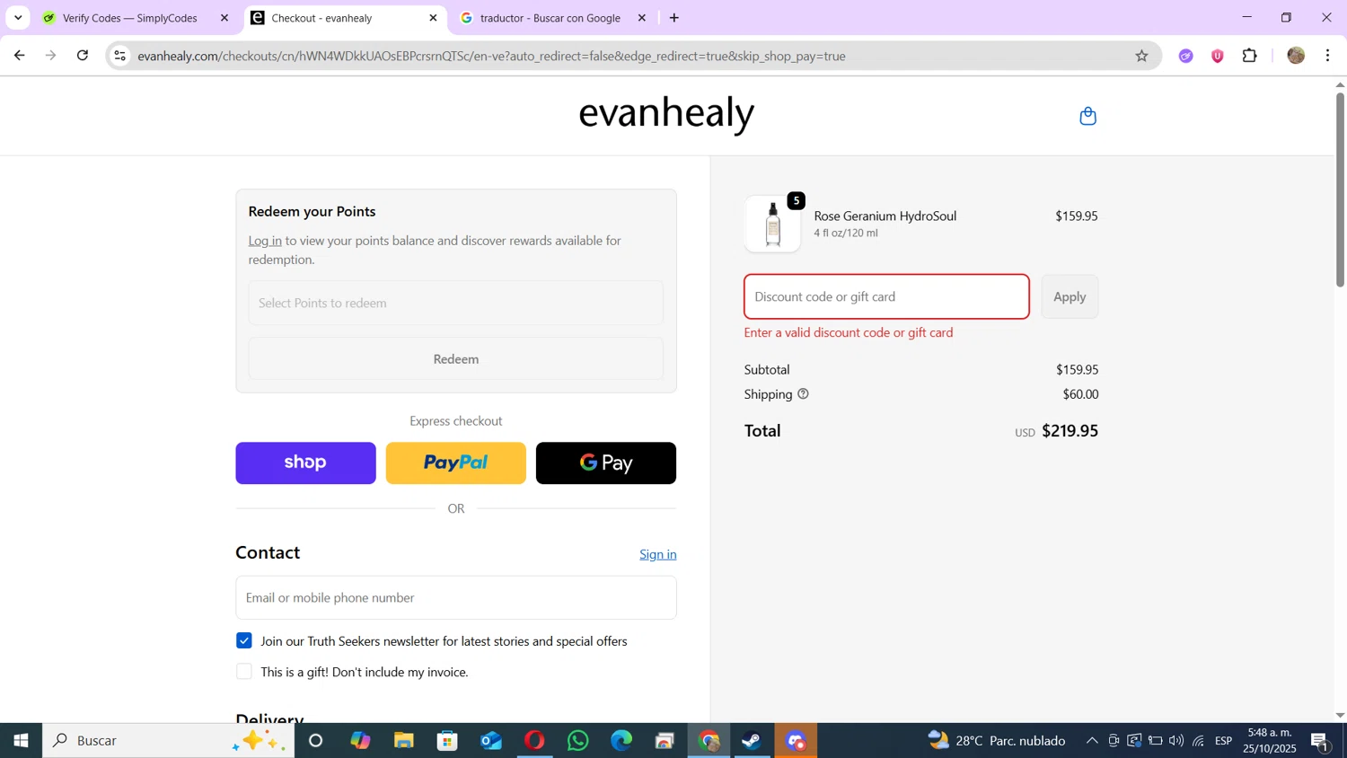evanhealy discount code screenshot showing code ANDREA15 applied at evanhealy checkout page. Uploaded by SimplyCodes community member andres100 on Oct 25, 2025