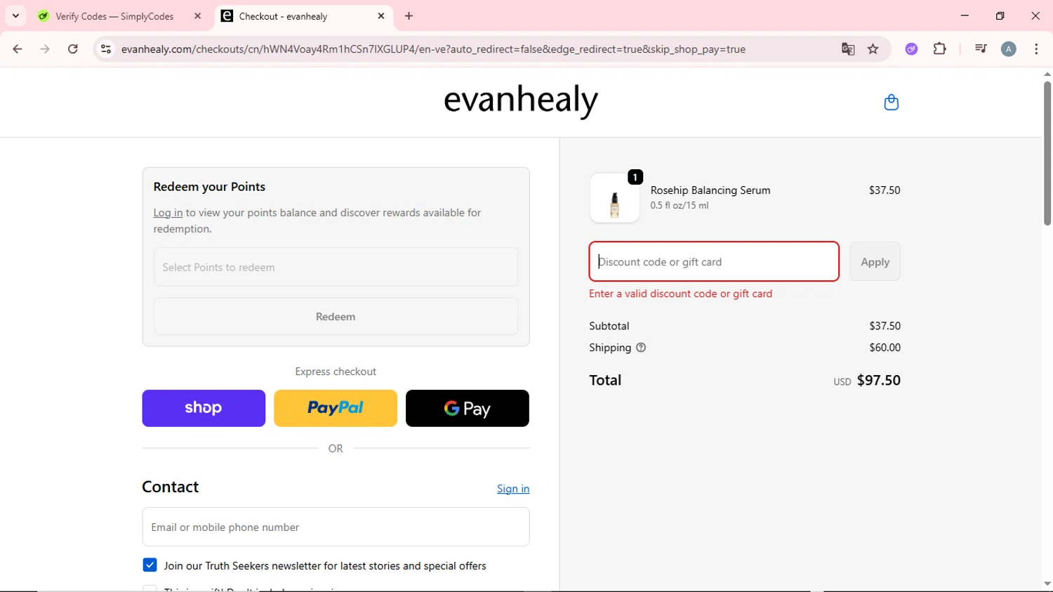 evanhealy discount code screenshot showing code WENDY20 applied at evanhealy checkout page. Uploaded by SimplyCodes community member CrownSpotter6947 on Oct 25, 2025