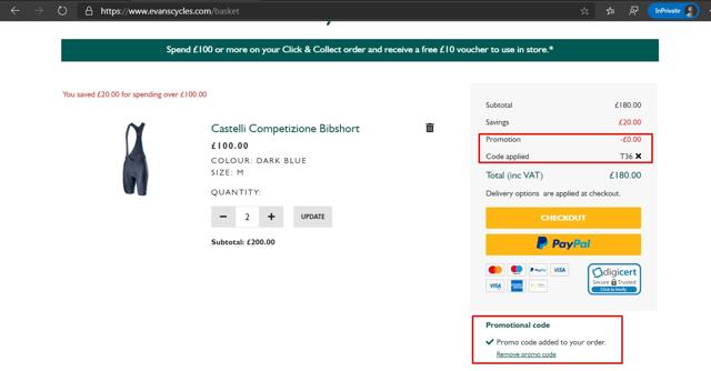 Evans Cycles checkout page showing Evans Cycles promo code box | Screenshot taken by SimplyCodes community member on Jul 11, 2020