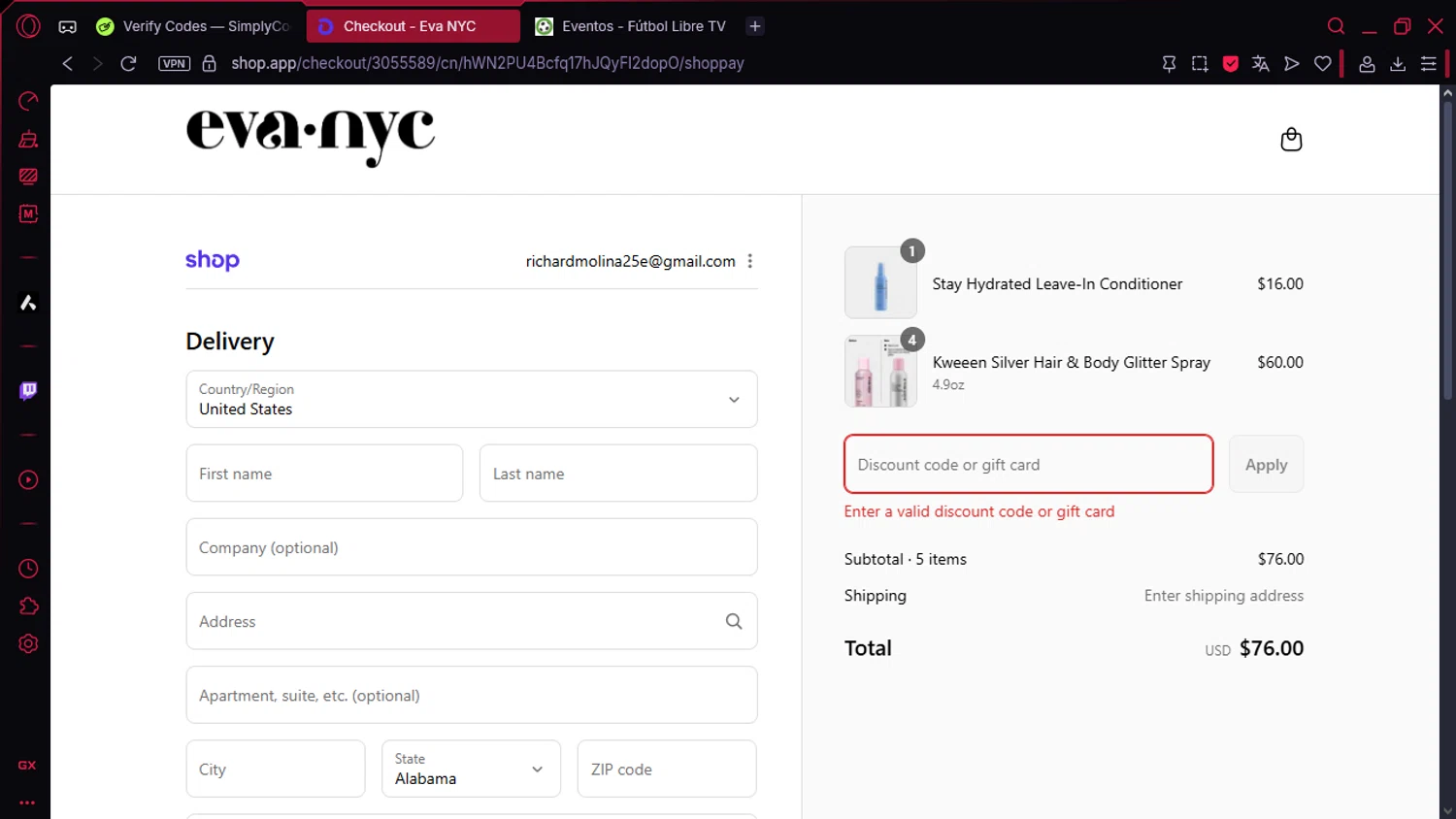 Eva NYC discount code screenshot showing code HELLOIMEVA applied at Eva NYC checkout page. Uploaded by SimplyCodes community member tralalero777 on Aug 30, 2025