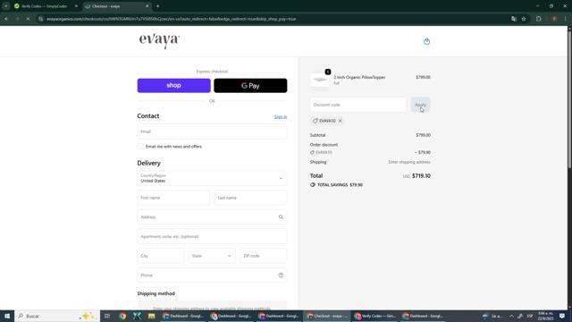 evaya checkout page showing evaya promo code box | Screenshot taken by SimplyCodes community member on Sep 22, 2025