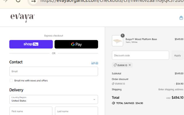 evaya checkout page showing evaya promo code box | Screenshot taken by SimplyCodes community member on Jul 22, 2025