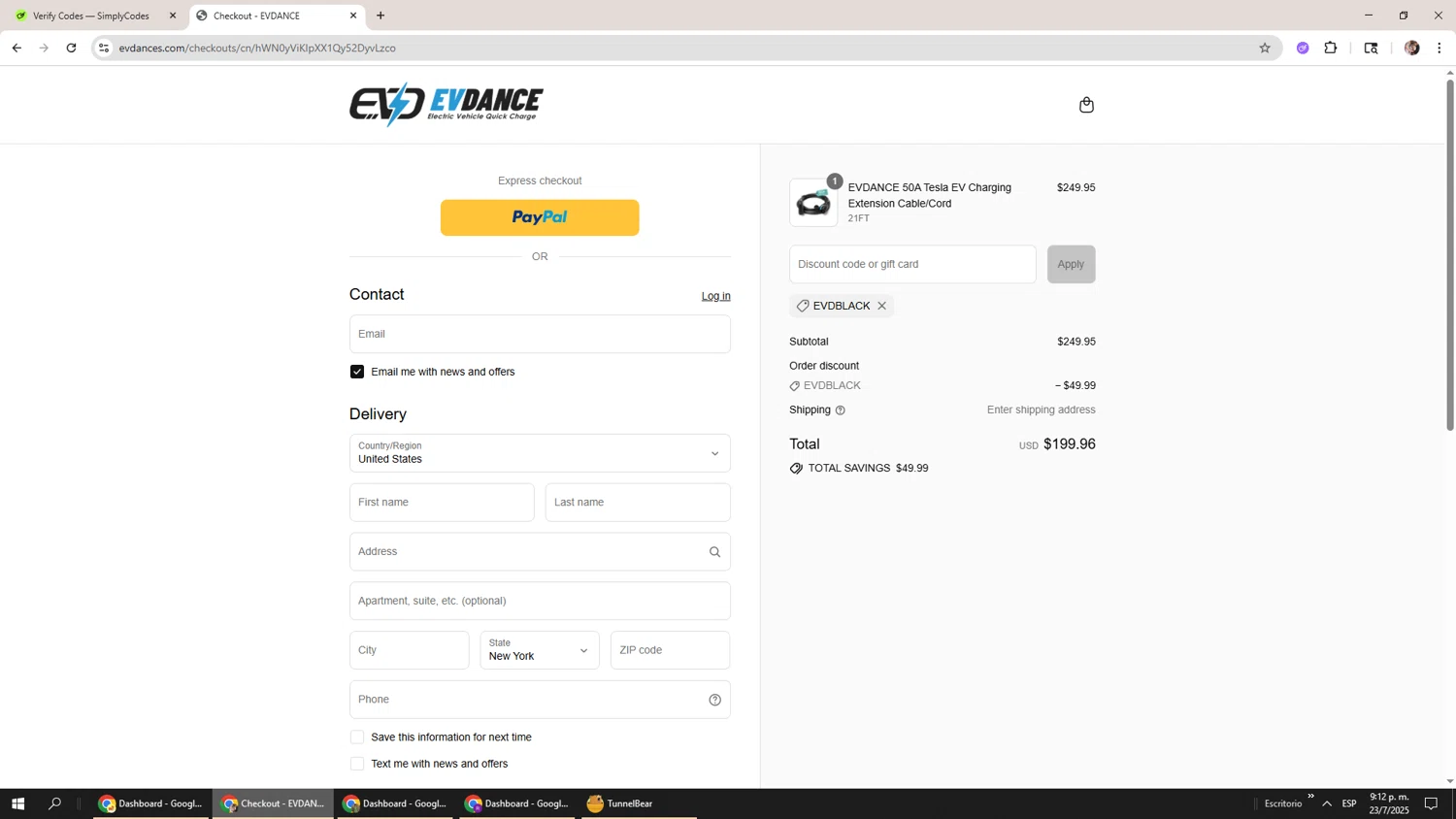EVDANCE promo code screenshot showing code EVDBLACK applied at EVDANCE checkout page. Uploaded by SimplyCodes community member Levi_Ackerman on Jul 24, 2025