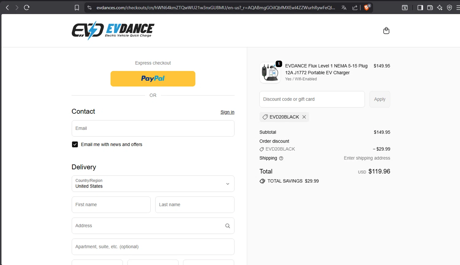 EVDANCE promo code screenshot showing code EVD20BLACK applied at EVDANCE checkout page. Uploaded by SimplyCodes community member crischidy25 on Dec 5, 2025
