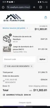 Eve Furniture coupon verification screenshot