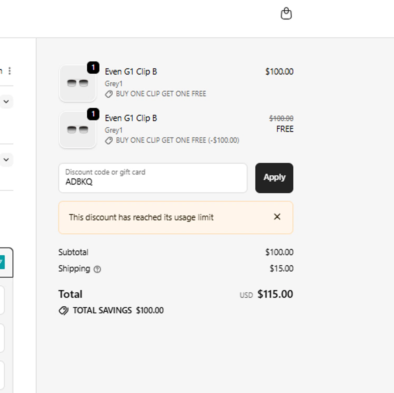Even Realities discount code screenshot showing code ADBKQ applied at Even Realities checkout page. Uploaded by SimplyCodes community member BrilliantRanger2465 on Oct 14, 2025