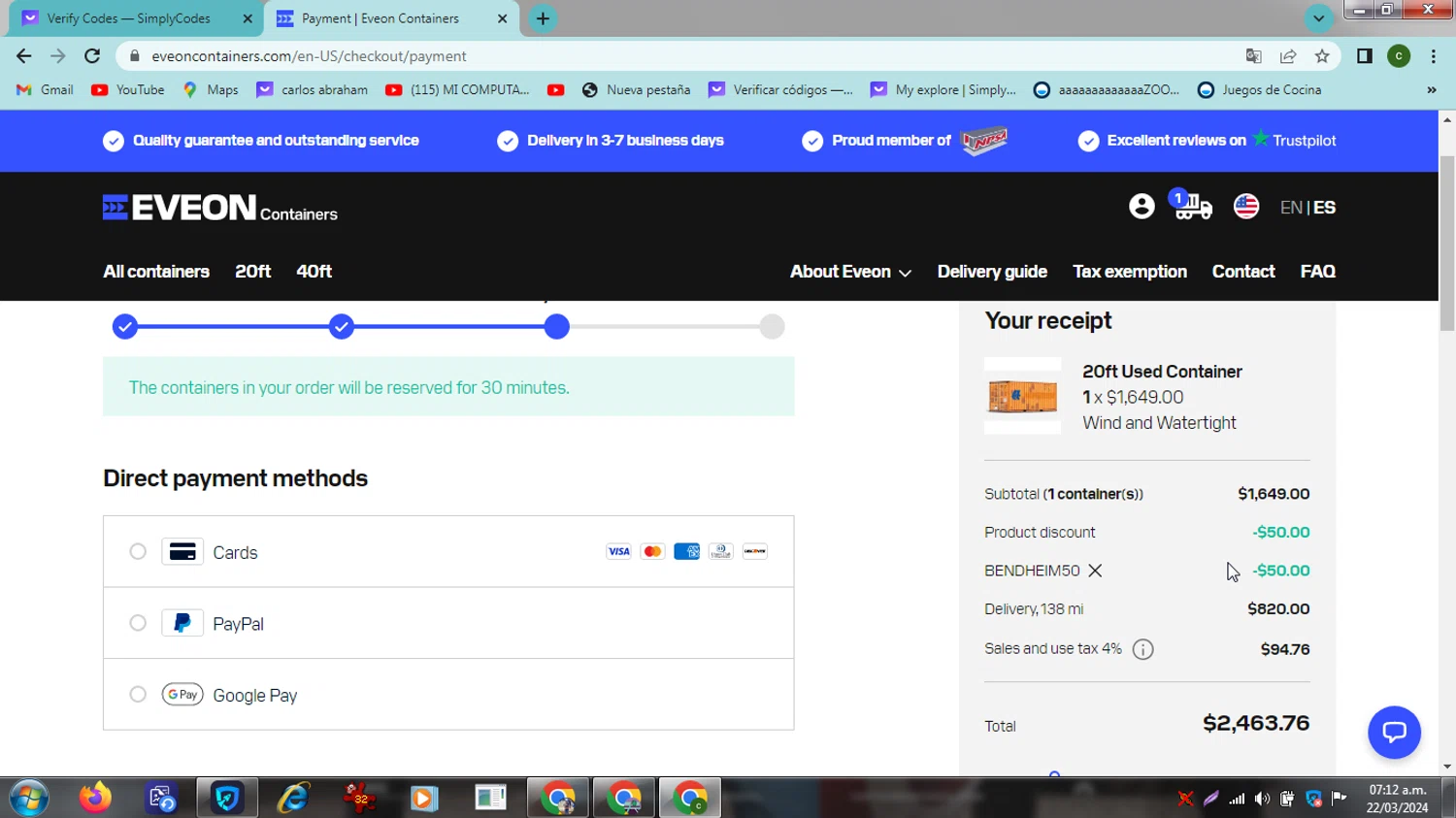 Eveon checkout page showing Eveon promo code box | Screenshot taken by SimplyCodes community member on Mar 22, 2024