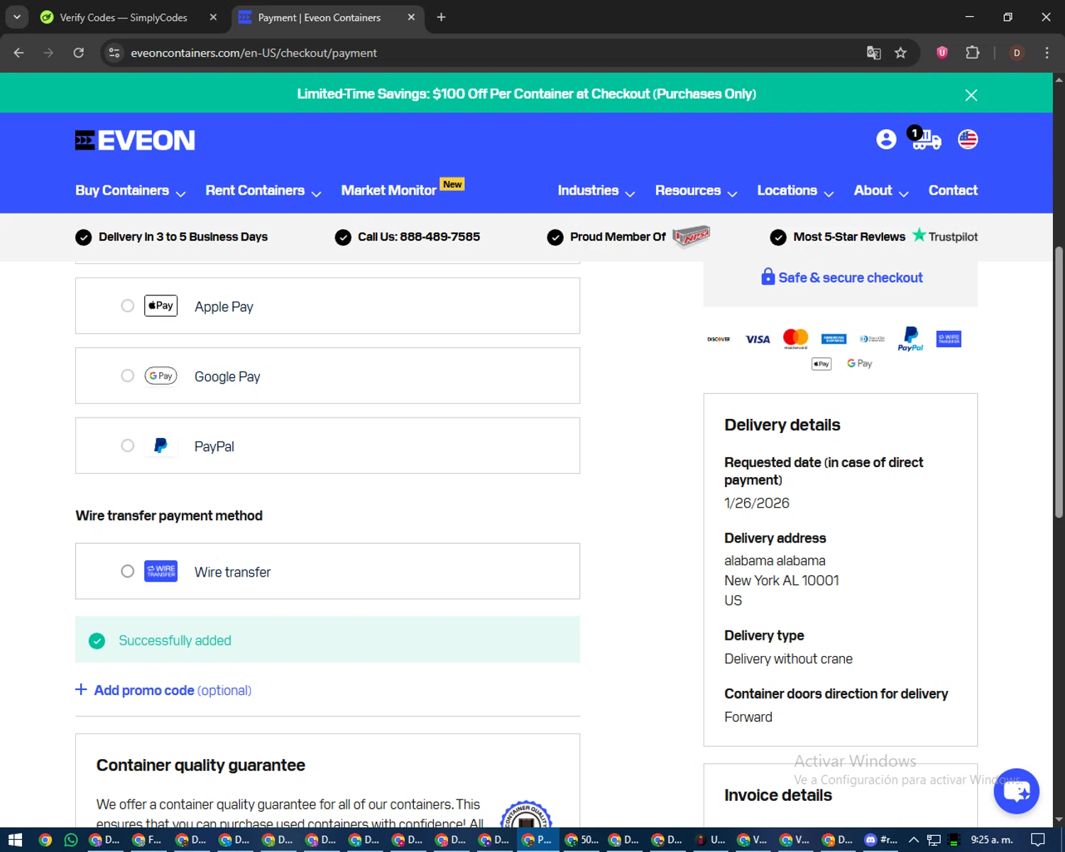 Eveon checkout page showing Eveon promo code box | Screenshot taken by SimplyCodes community member on Jan 20, 2026