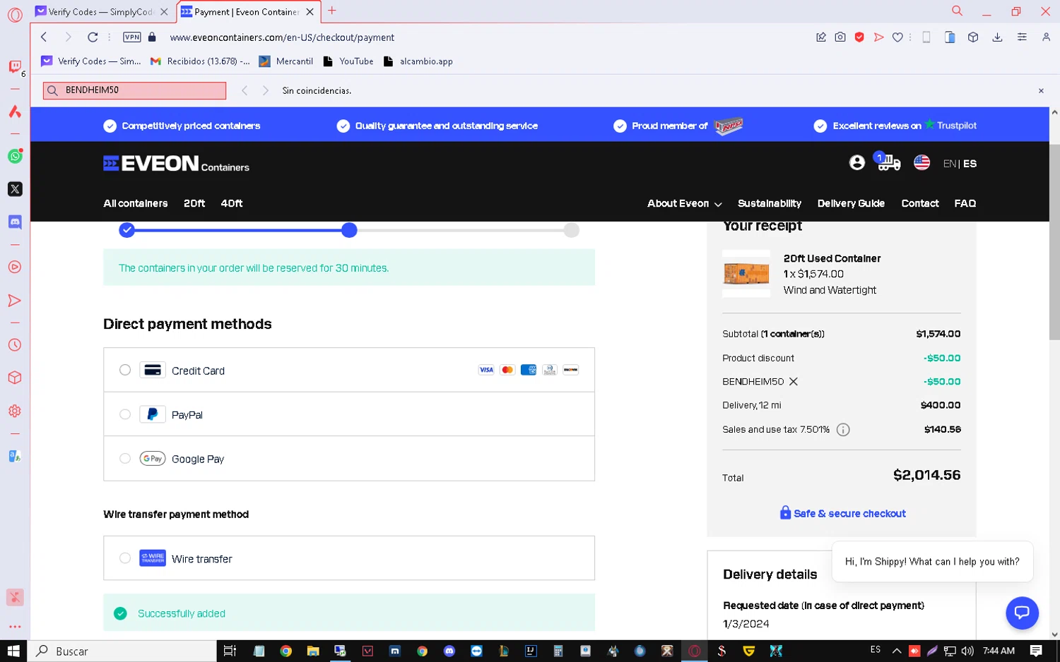 Eveon checkout page showing Eveon promo code box | Screenshot taken by SimplyCodes community member on Dec 26, 2023
