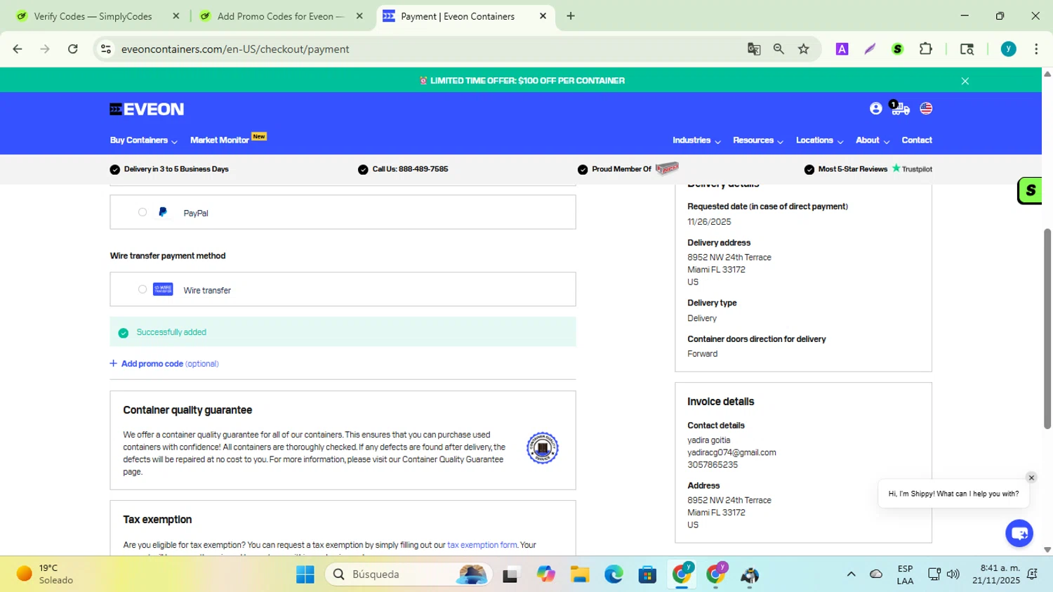 Eveon promo code screenshot showing code BENDHEIM50 applied at Eveon checkout page. Uploaded by SimplyCodes community member yadiracg074 on Nov 21, 2025