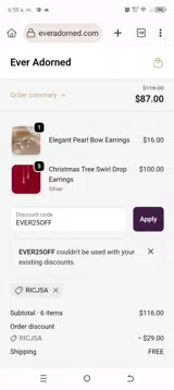 EVER25OFF coupon verification screenshot