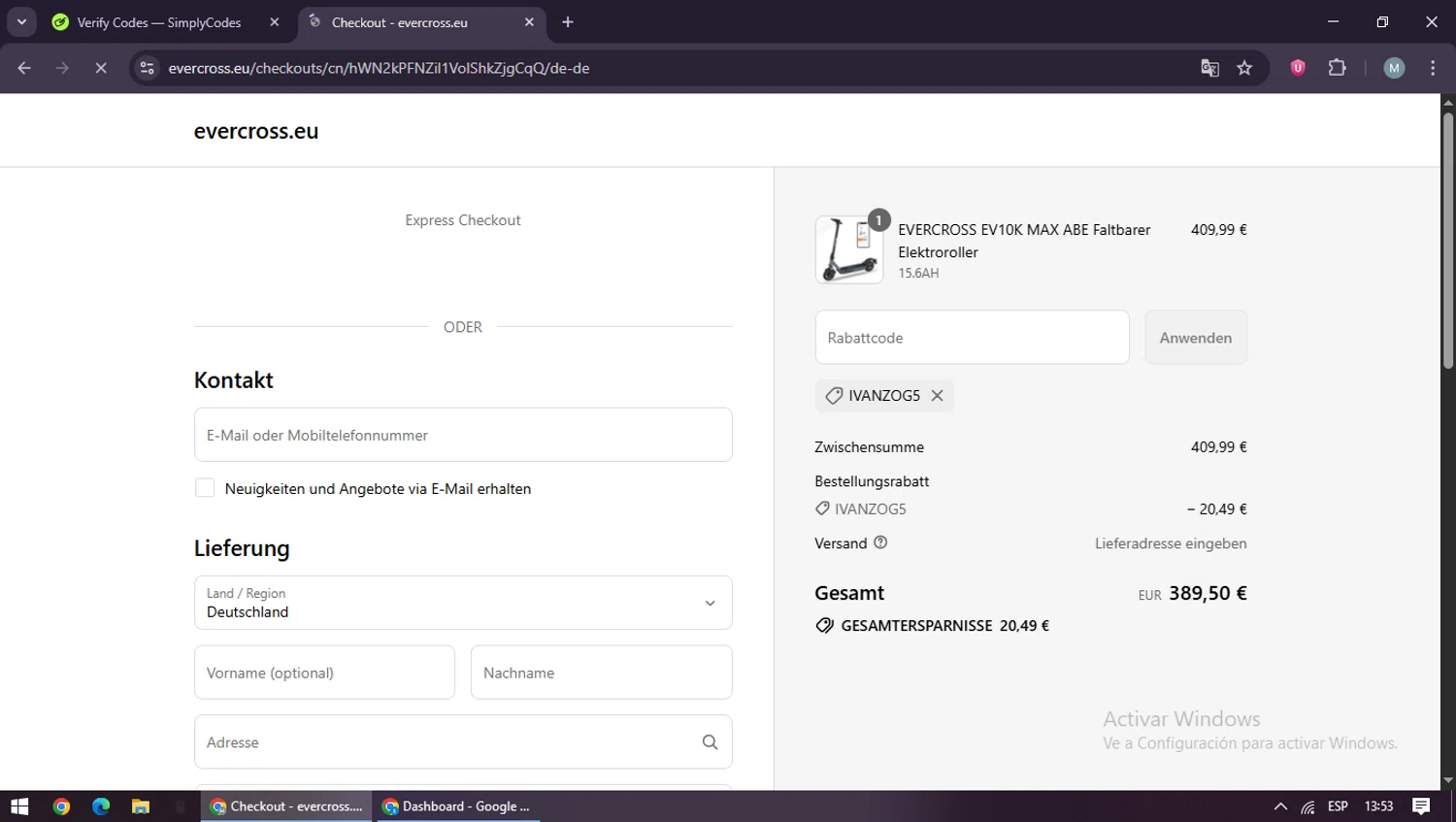 Evercross discount code screenshot showing code Ivanzog5 applied at Evercross checkout page. Uploaded by SimplyCodes community member maraxo on Sep 8, 2025