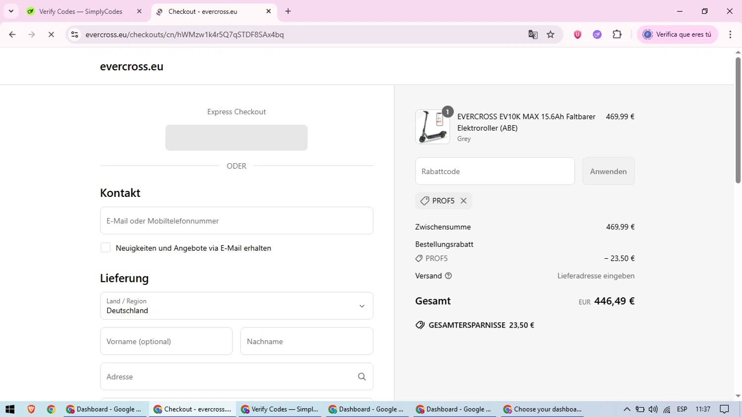 Evercross discount code screenshot showing code Prof5 applied at Evercross checkout page. Uploaded by SimplyCodes community member loversuper on Jun 26, 2025