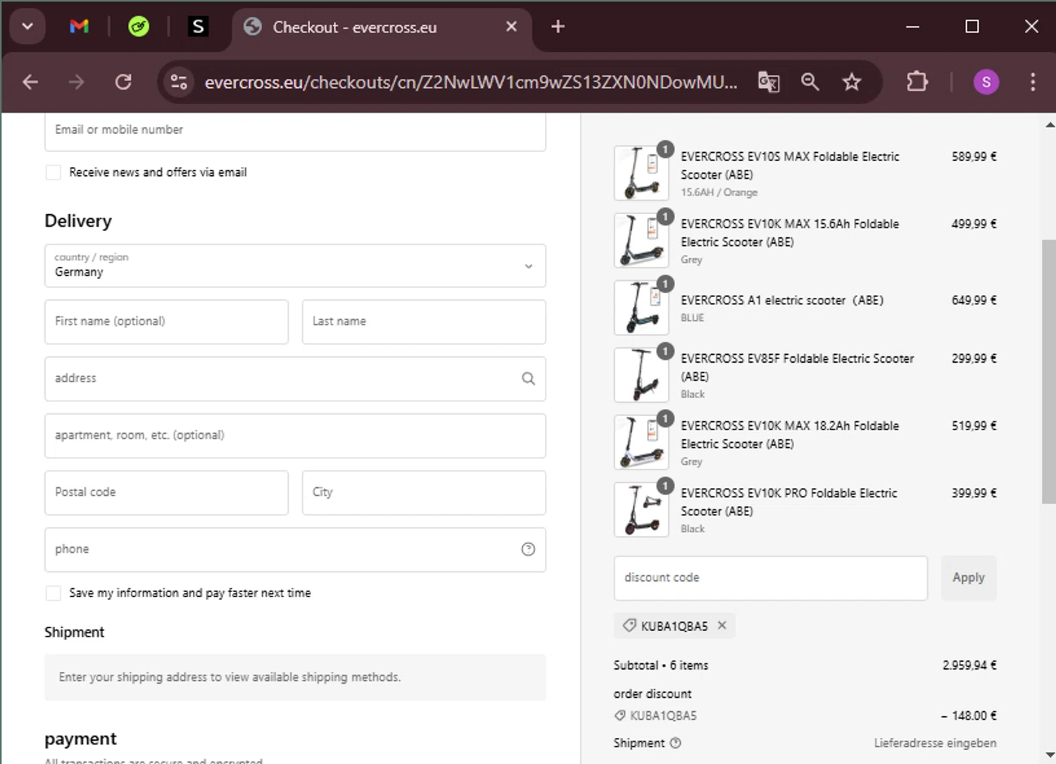 Evercross discount code screenshot showing code KUBA1QBA5 applied at Evercross checkout page. Uploaded by SimplyCodes community member tinkle_tinkle on Jan 10, 2025