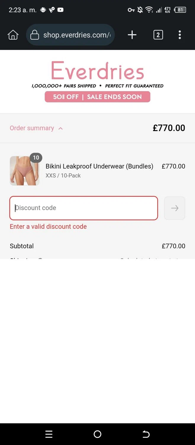 Everdries discount code screenshot showing code EASTER25 applied at Everdries checkout page. Uploaded by SimplyCodes community member CleverSleuth6613 on May 11, 2025