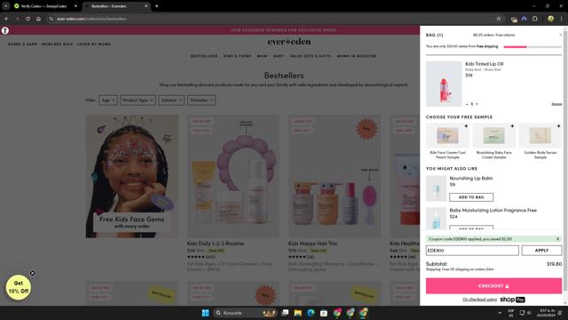 Evereden checkout page showing Evereden promo code box | Screenshot taken by SimplyCodes community member on Oct 24, 2024