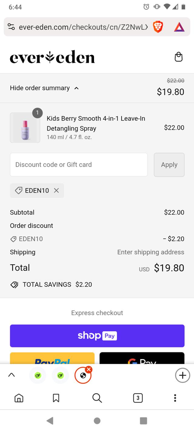 Evereden checkout page showing Evereden promo code box | Screenshot taken by SimplyCodes community member on Aug 21, 2024