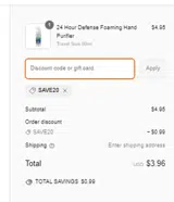 SAVE20 coupon verification screenshot