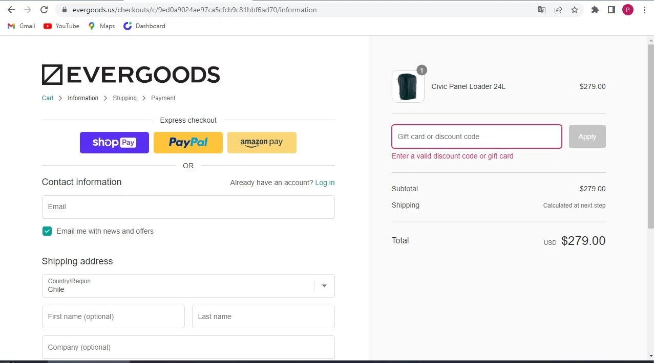Evergoods checkout page showing Evergoods discount code box | Screenshot taken by SimplyCodes community member on Jan 18, 2023
