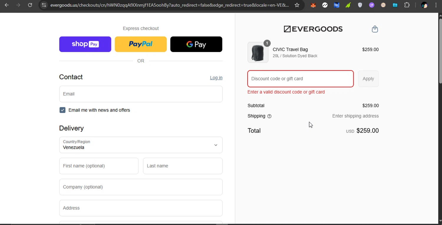 Evergoods discount code screenshot showing code THANKyou35% applied at Evergoods checkout page. Uploaded by SimplyCodes community member PrimeShopper6600 on Jul 24, 2025