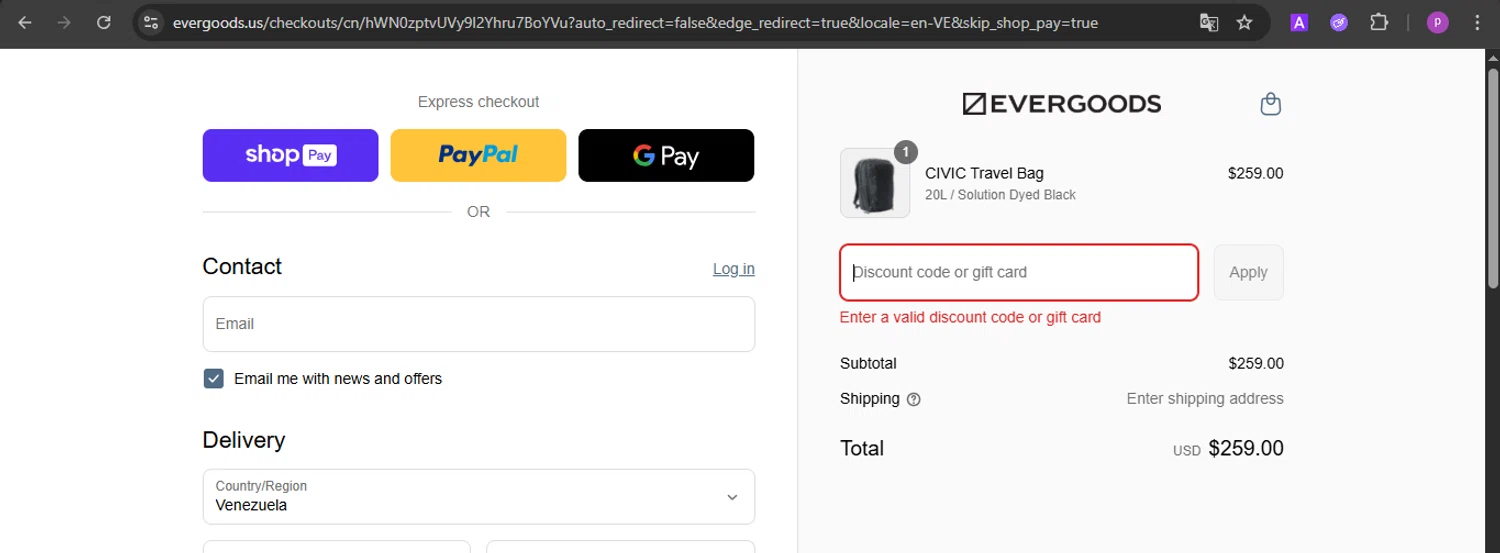 Evergoods discount code screenshot showing code THANKyou35% applied at Evergoods checkout page. Uploaded by SimplyCodes community member firoas on Jul 24, 2025