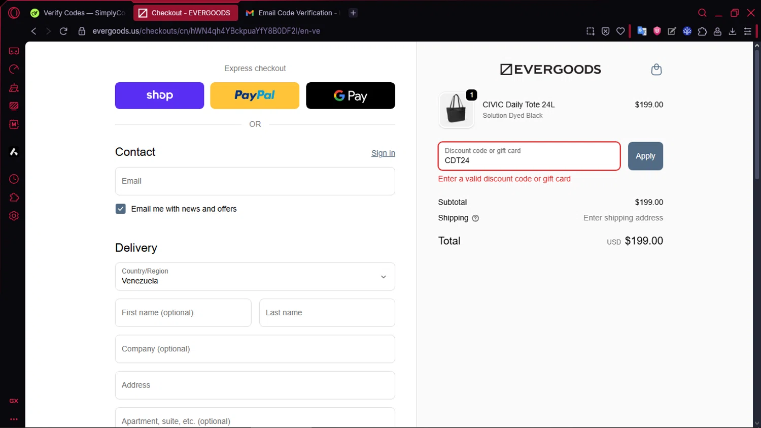 Evergoods discount code screenshot showing code CDT24 applied at Evergoods checkout page. Uploaded by SimplyCodes community member TOLUENO on Nov 3, 2025
