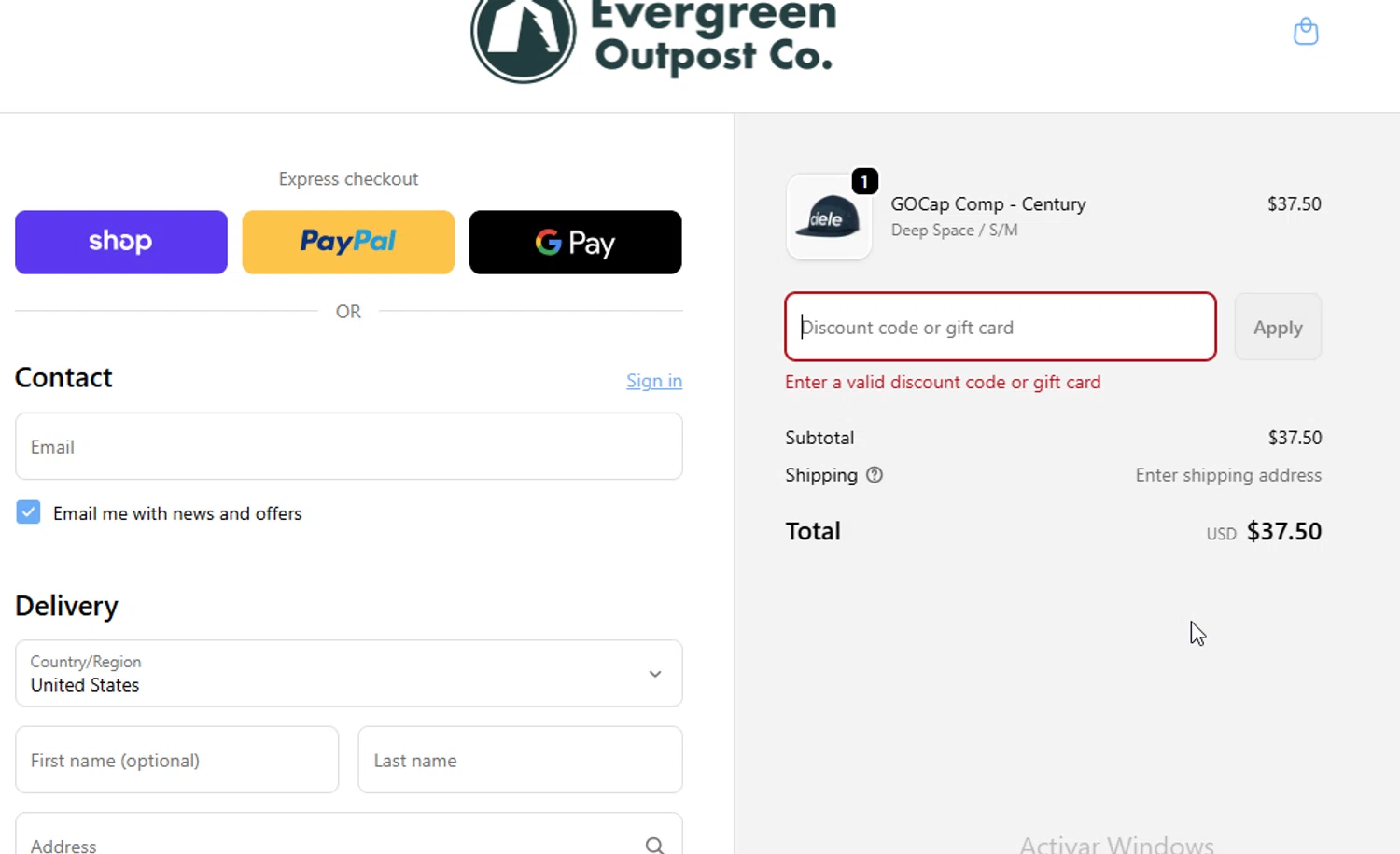 Evergreen Outpost promo code screenshot showing code TREKKERHECK applied at Evergreen Outpost checkout page. Uploaded by SimplyCodes community member ligthYA on Nov 30, 2025