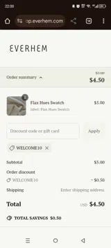 WELCOME10 coupon verification screenshot