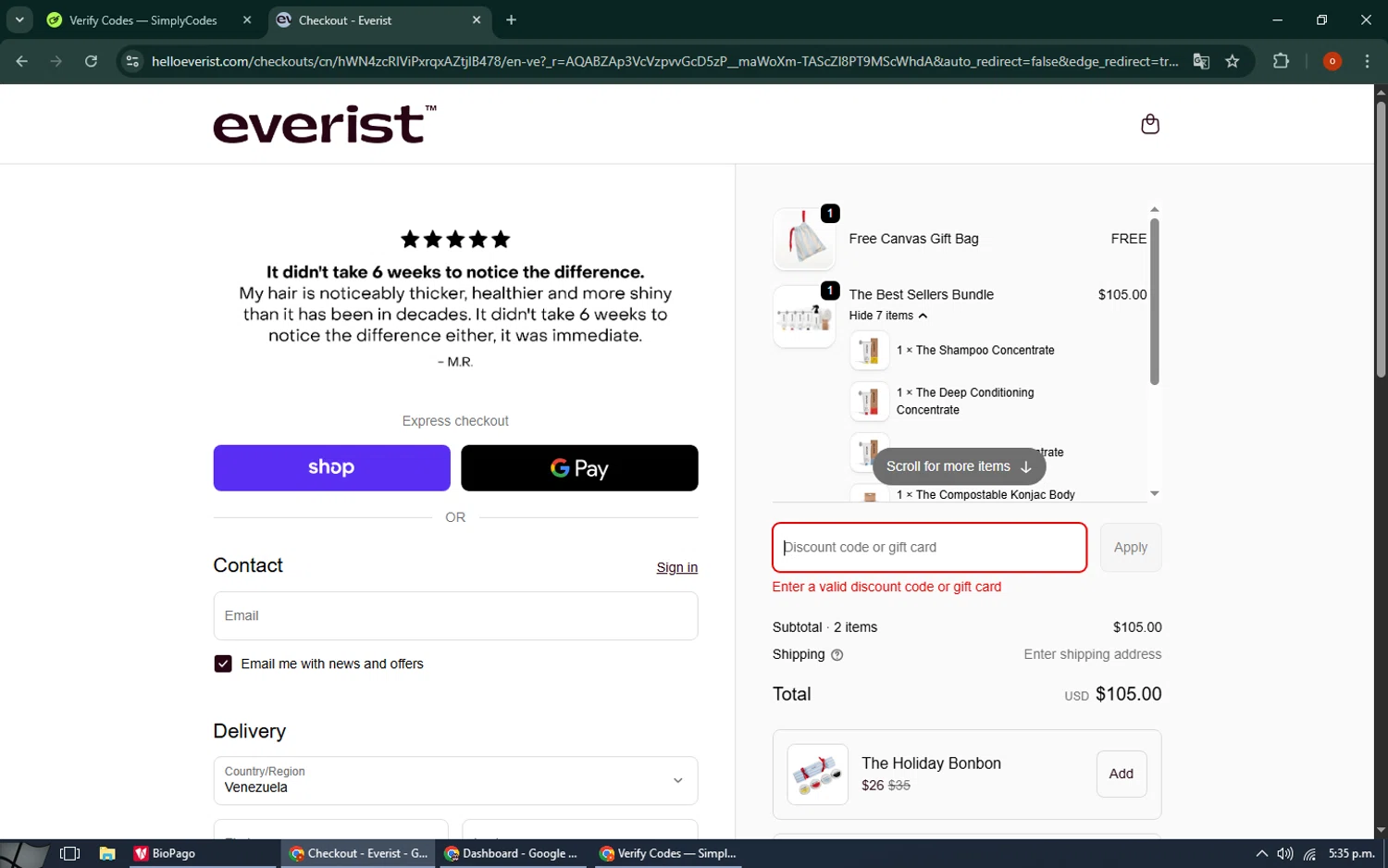 Everist promo code screenshot showing code REPAIR applied at Everist checkout page. Uploaded by SimplyCodes community member CashAdmiral6490 on Nov 6, 2025