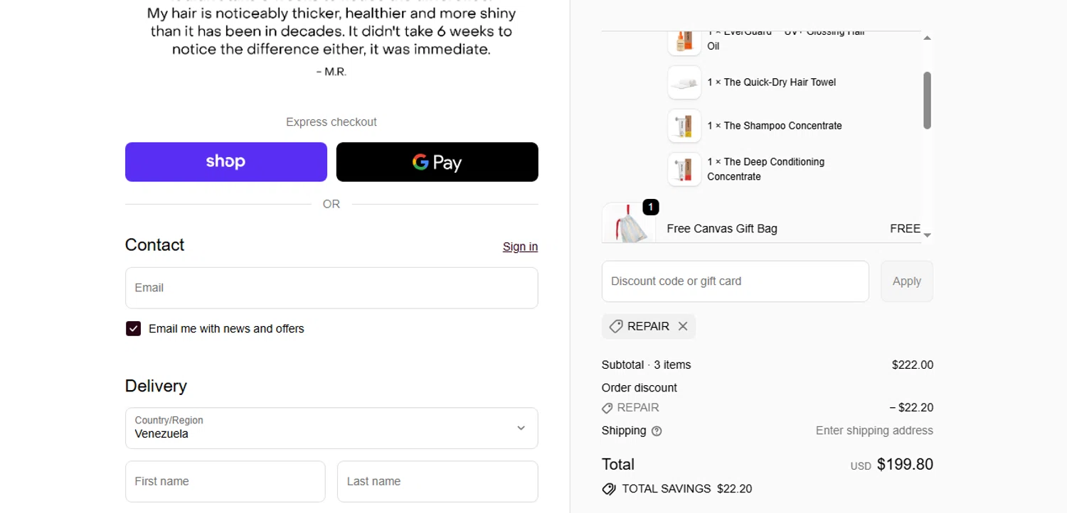 Everist promo code screenshot showing code REPAIR applied at Everist checkout page. Uploaded by SimplyCodes community member yilmamalave on Dec 11, 2025