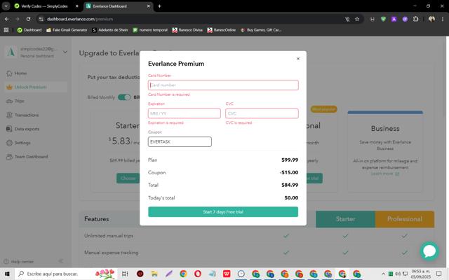 Everlance checkout page showing Everlance promo code box | Screenshot taken by SimplyCodes community member on Sep 5, 2025