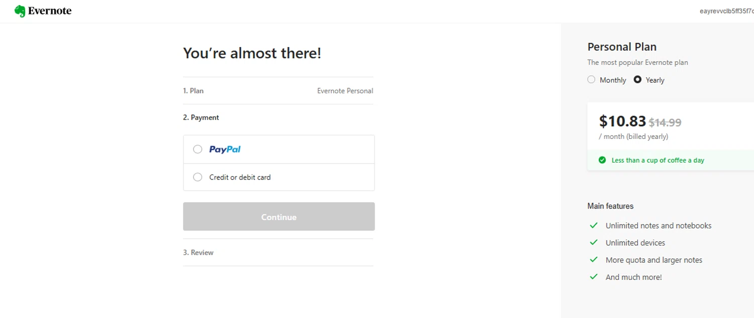 Evernote promo code screenshot showing code 50%off applied at Evernote checkout page. Uploaded by SimplyCodes community member SimplyCVerlie on Feb 27, 2025